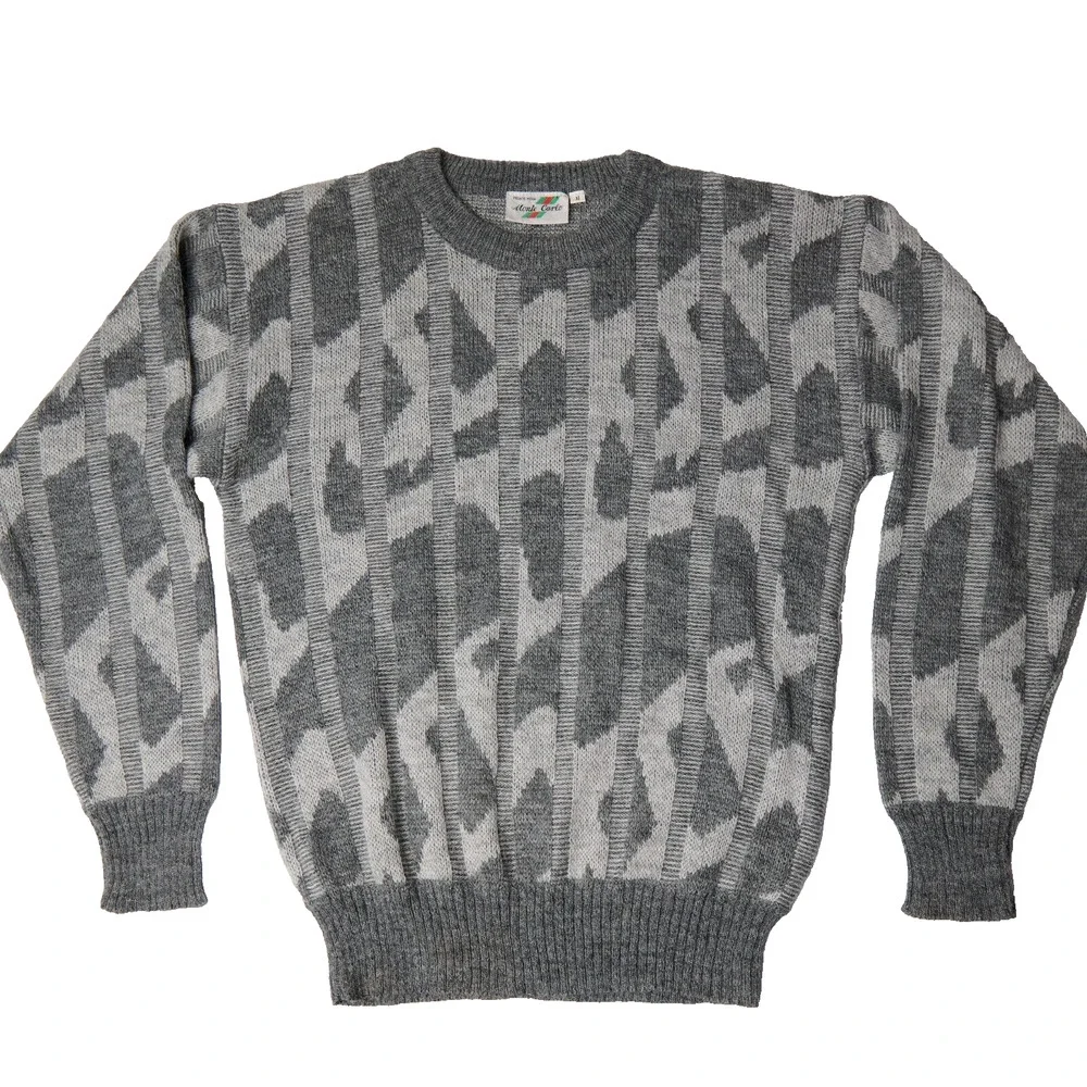 Vtg Monte Carlo Grandpa Sweater Men’s M Gray Geometric 3D Ribbed tight Knit